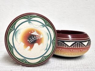 Native American Navajo White Clay Small Round Jewelry Box with Buffalo