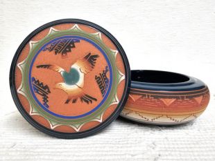 Native American Navajo Red Clay Round Jewelry Box with Eagle