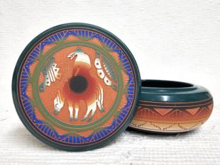 Native American Navajo Red Clay Round Jewelry Box with End of the Trail