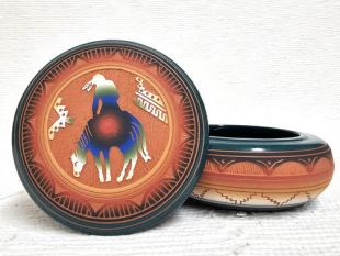 Native American Navajo Red Clay Round Jewelry Box with End of the Trail