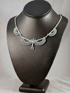 Native American Zuni Made Necklace with Petit Point Turquoise