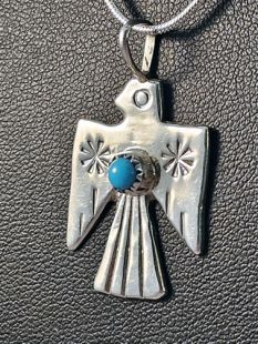 Native American Navajo Made Thunderbird Pendant with Turquoise