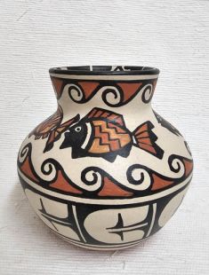 Native American Santo Domingo Handbuilt Polychrome Pot with Fish