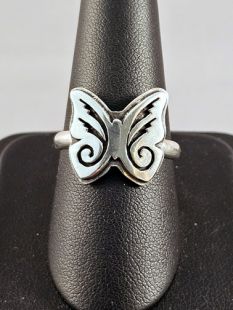 Native American Hopi Made Overlay Ring with Butterfly