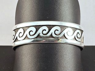 Native American Hopi Made Overlay Cuff Bracelet with Water Symbol