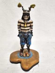 Native American Hopi Carved Clown Katsina Doll with a Dog