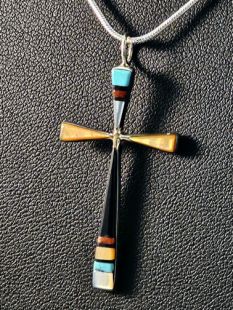 Native American Zuni Made Cross with Multistones