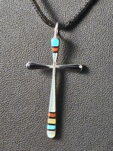 Native American Zuni Made Cross with Multistones