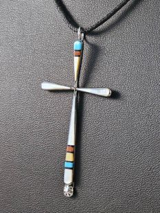 Native American Zuni Made Cross with Multistones