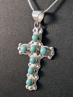 Native American Zuni Made Cross with Turquoise