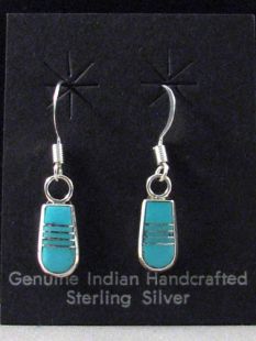 Native American Zuni Made Earrings with Turquoise Inlay