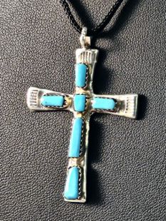 Native American Zuni Made Cross with Turquoise