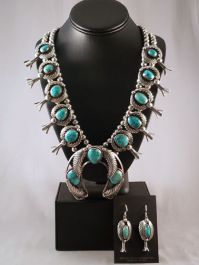 Native American Black Onyx Squash Blossom Necklace and Earrings Set | Kee Cook