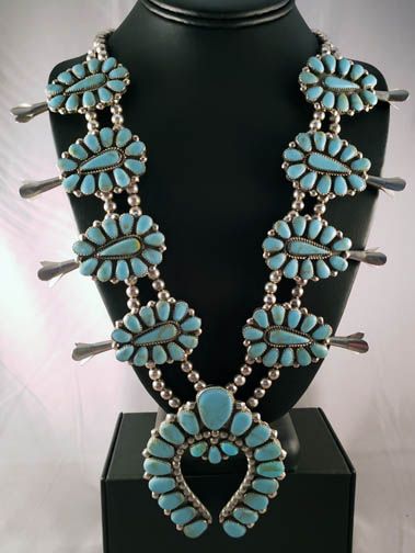HUGE Native American Turquoise Squash Blossom Necklace, Vintage Old Pa