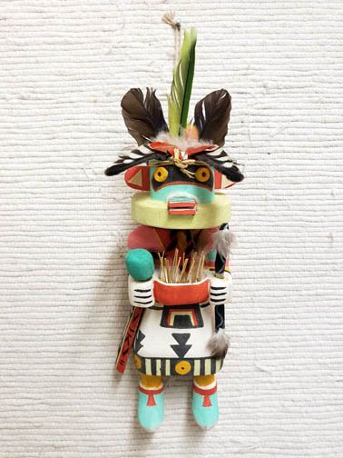 Hopi Konin Supi Kachina / Katsina Doll with shield and feathers, ca 1940