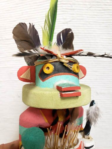 Hopi Konin Supi Kachina / Katsina Doll with shield and feathers